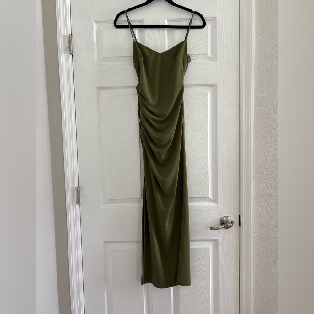 Zara Olive Green Maxi Dress with Draped Side